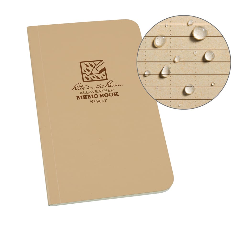 Rite in the Rain - Note Pads, Writing Pads & Notebooks; Writing Pads & Notebook Type: Notebook ; Size: 3-1/2 x 6 ; Number of Sheets: 60 ; Color: Coyote ; Additional Information: Weatherproof - Exact Tool & Supply