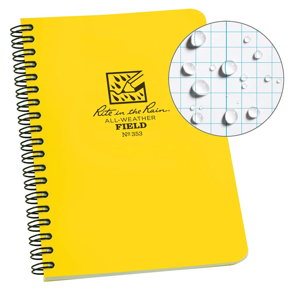 Rite in the Rain - Note Pads, Writing Pads & Notebooks; Writing Pads & Notebook Type: Spiral Bound Notebook ; Size: 4-5/8 x 7 ; Number of Sheets: 32 ; Color: Yellow ; Additional Information: Weatherproof - Exact Tool & Supply