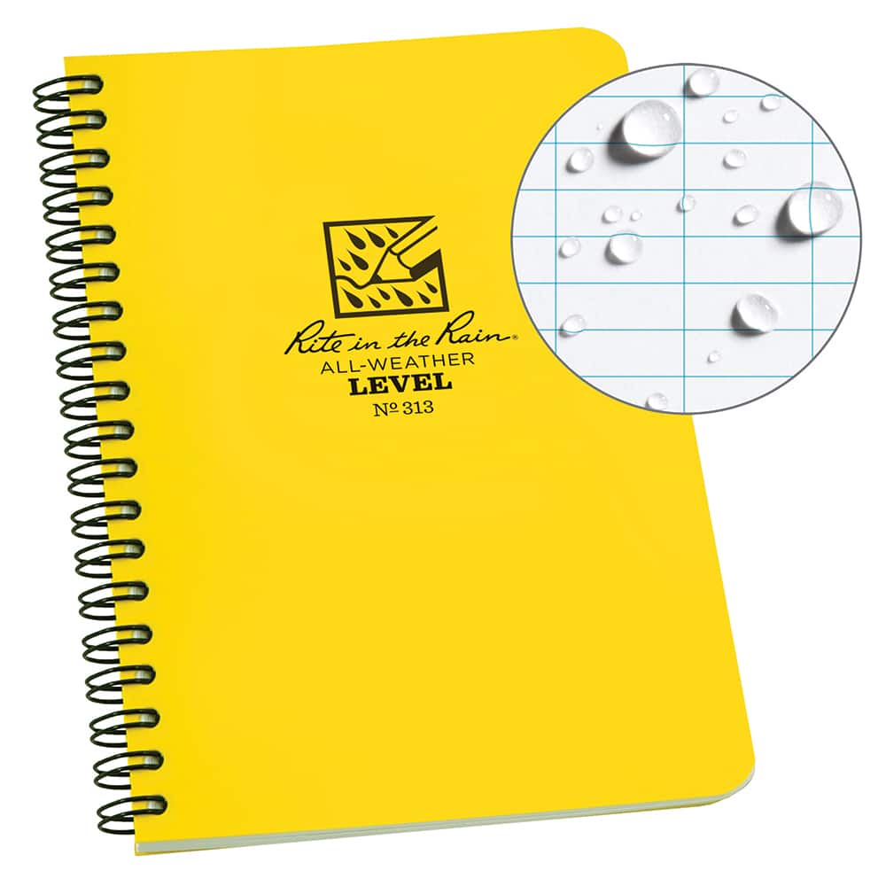Rite in the Rain - Note Pads, Writing Pads & Notebooks; Writing Pads & Notebook Type: Spiral Bound Notebook ; Size: 5 x 7 ; Number of Sheets: 32 ; Color: Yellow ; Additional Information: Weatherproof - Exact Tool & Supply