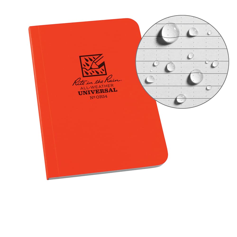 Rite in the Rain - Note Pads, Writing Pads & Notebooks; Writing Pads & Notebook Type: Notebook ; Size: 3-1/2 x 5 ; Number of Sheets: 56 ; Color: Orange ; Additional Information: Weatherproof - Exact Tool & Supply