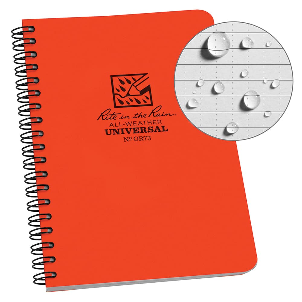 Rite in the Rain - Note Pads, Writing Pads & Notebooks; Writing Pads & Notebook Type: Spiral Bound Notebook ; Size: 4-5/8 x 7 ; Number of Sheets: 32 ; Color: Orange ; Additional Information: Weatherproof - Exact Tool & Supply