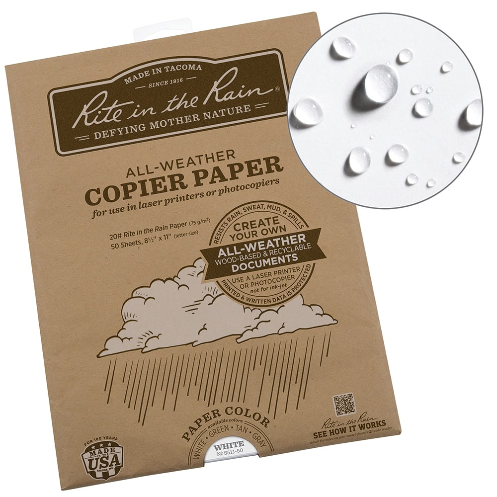Rite in the Rain - Office Machine Supplies & Accessories; Office Machine/Equipment Accessory Type: Copy Paper ; For Use With: Laser Jet Printer ; Detailed Product Description: Rite in the Rain Weatherproof Laser Printer Paper, 8.5" x 11", 20# White, 50 S - Exact Tool & Supply