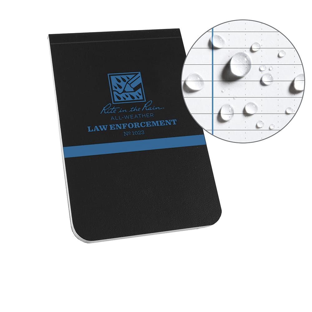 Rite in the Rain - Note Pads, Writing Pads & Notebooks; Writing Pads & Notebook Type: Law Enforcement Notebook ; Size: 3-1/4 x 5 ; Number of Sheets: 56 ; Color: Black ; Additional Information: Weatherproof - Exact Tool & Supply