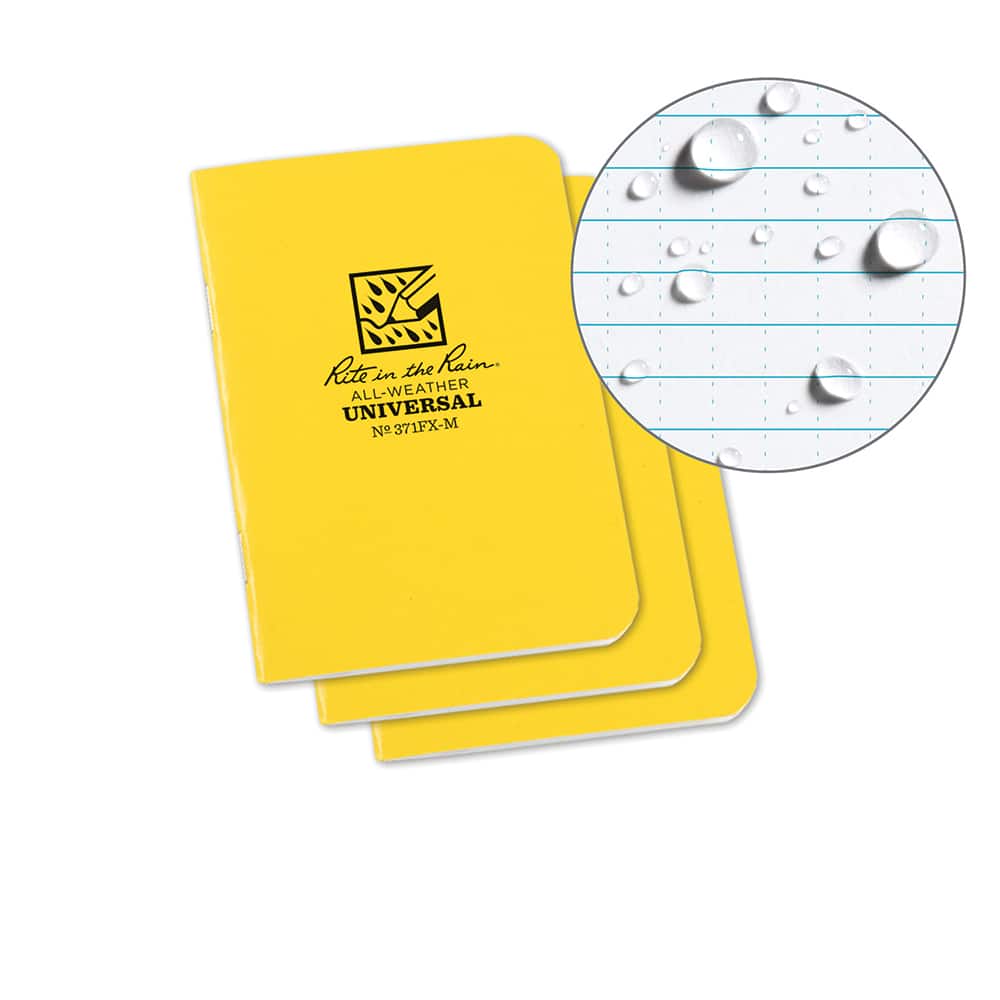 Rite in the Rain - Note Pads, Writing Pads & Notebooks; Writing Pads & Notebook Type: Notebook ; Size: 3-1/4 x 4-5/8 ; Number of Sheets: 12 ; Color: Yellow ; Additional Information: Weatherproof - Exact Tool & Supply