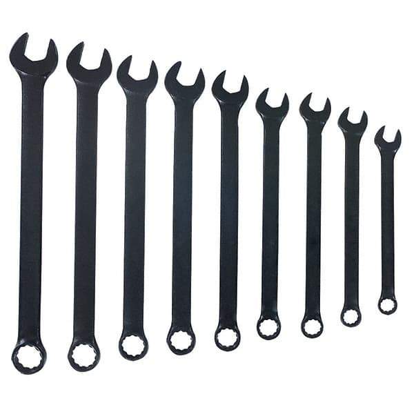 Blackhawk by Proto - 9 Piece, 1/4" to 3/4", 12 Point Combination Wrench - Inch Measurement Standard, Black Finish, Comes in Vinyl Roll - Exact Tool & Supply