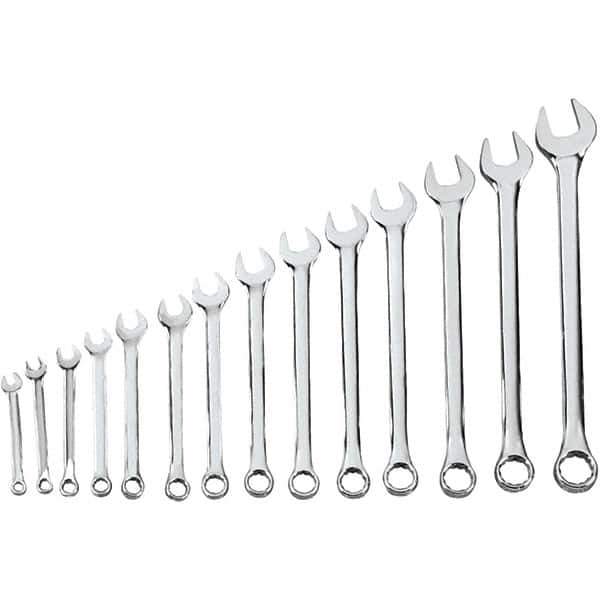 Blackhawk by Proto - 14 Piece, 5/16" to 1-1/4", 12 Point Combination Wrench - Inch Measurement Standard, Full Polish Finish, Comes in Vinyl Roll - Exact Tool & Supply
