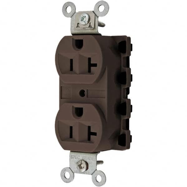 Hubbell Wiring Device-Kellems - 125V 20A NEMA 5-20R Specification Grade Brown Straight Blade Duplex Receptacle - Exact Tool & Supply