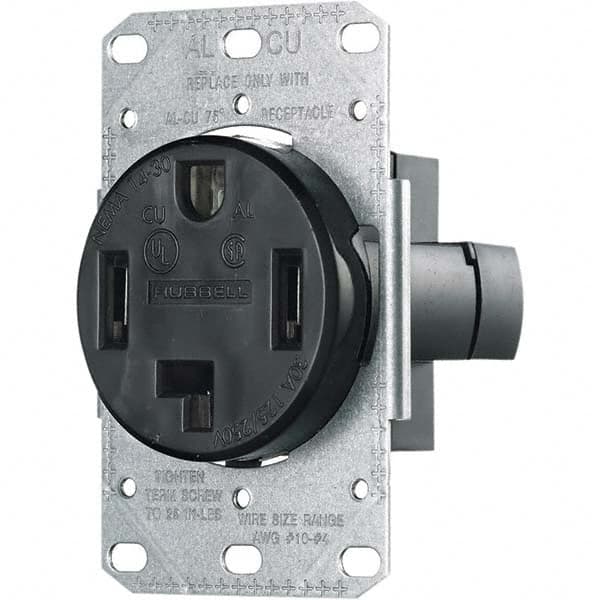 Hubbell Wiring Device-Kellems - 125/250 VAC 30A NEMA 14-30R Residential Grade Black Straight Blade Single Receptacle - Exact Tool & Supply