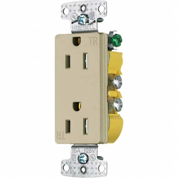 Hubbell Wiring Device-Kellems - 125V 15A NEMA 5-15R Residential Grade Ivory Straight Blade Duplex Receptacle - Exact Tool & Supply