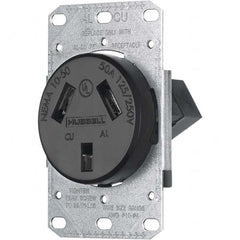 Hubbell Wiring Device-Kellems - 125/250 VAC 50A NEMA 10-50R Residential Grade Black Straight Blade Single Receptacle - Exact Tool & Supply