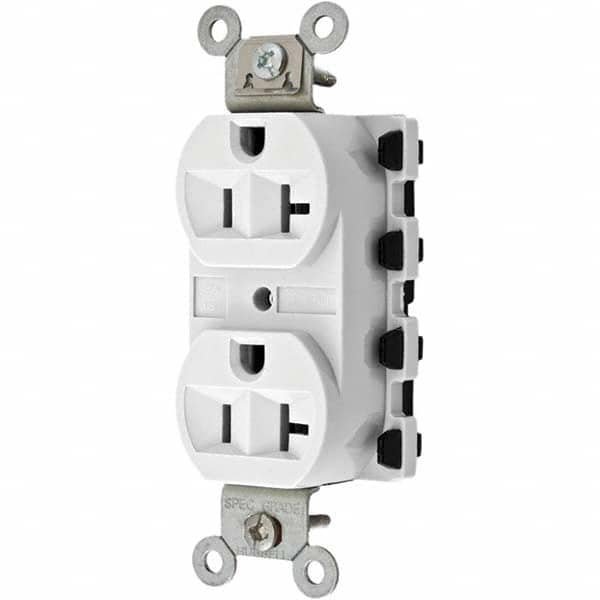 Hubbell Wiring Device-Kellems - 125V 20A NEMA 5-20R Specification Grade White Straight Blade Duplex Receptacle - Exact Tool & Supply