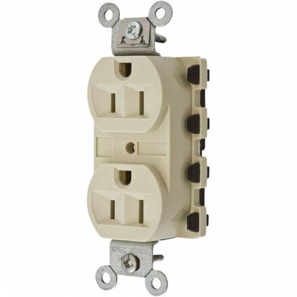 Hubbell Wiring Device-Kellems - 125V 15A NEMA 5-15R Specification Grade Ivory Straight Blade Duplex Receptacle - Exact Tool & Supply