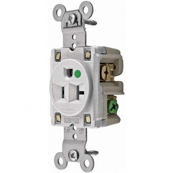 Hubbell Wiring Device-Kellems - 125V 20A NEMA 5-20R Hospital Grade White Straight Blade Single Receptacle - Exact Tool & Supply