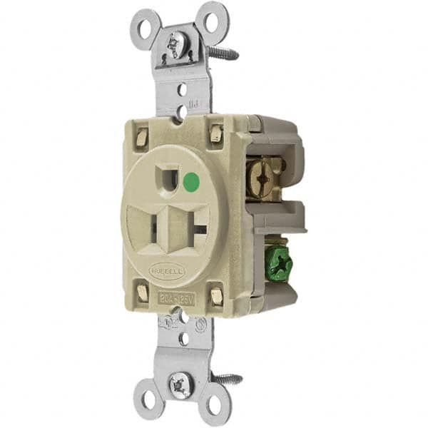 Hubbell Wiring Device-Kellems - 125V 20A NEMA 5-20R Hospital Grade Ivory Straight Blade Single Receptacle - Exact Tool & Supply