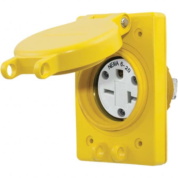 Hubbell Wiring Device-Kellems - 250 VAC 20A NEMA 6-20R Industrial Grade Yellow Straight Blade Single Receptacle - Exact Tool & Supply