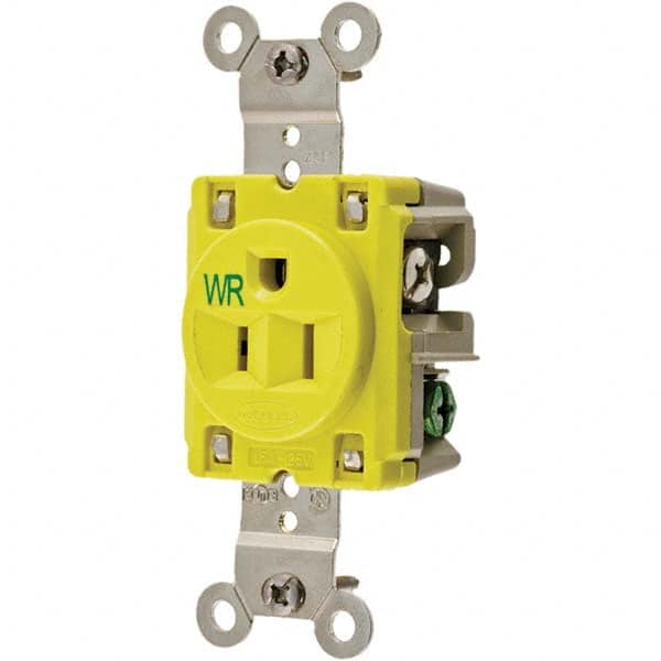 Hubbell Wiring Device-Kellems - 125V 15A NEMA 5-15R Industrial Grade Yellow Straight Blade Single Receptacle - Exact Tool & Supply