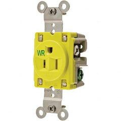 Hubbell Wiring Device-Kellems - 125V 15A NEMA 5-15R Industrial Grade Yellow Straight Blade Single Receptacle - Exact Tool & Supply