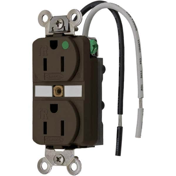 Hubbell Wiring Device-Kellems - 125V 15A NEMA 5-15R Hospital Grade Brown Straight Blade Duplex Receptacle - Exact Tool & Supply