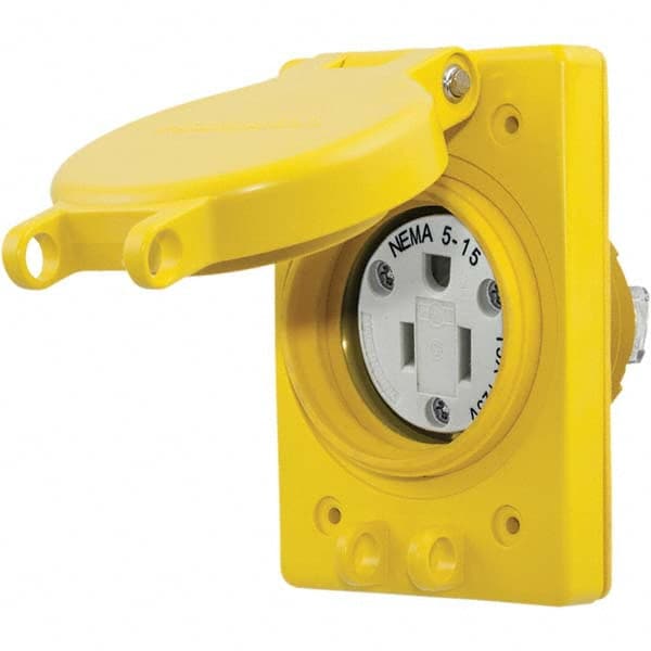 Hubbell Wiring Device-Kellems - 125V 15A NEMA 5-15R Industrial Grade Yellow Straight Blade Single Receptacle - Exact Tool & Supply
