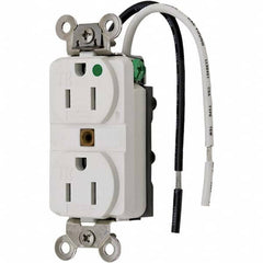 Hubbell Wiring Device-Kellems - 125V 15A NEMA 5-15R Hospital Grade White Straight Blade Duplex Receptacle - Exact Tool & Supply
