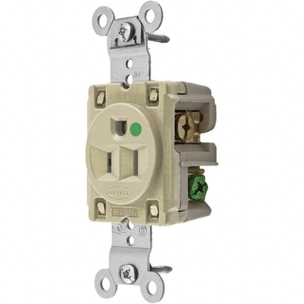 Hubbell Wiring Device-Kellems - 125V 15A NEMA 5-15R Hospital Grade Ivory Straight Blade Single Receptacle - Exact Tool & Supply