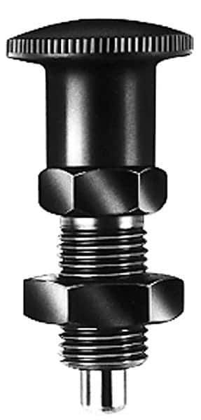 KIPP - 3/8-24, 15mm Thread Length, 5mm Plunger Diam, Lockout Knob Handle Indexing Plunger - Plunger Style A, 17mm Body Length, 47mm OAL, Steel - Exact Tool & Supply