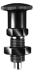 KIPP - 3/8-24, 15mm Thread Length, 5mm Plunger Diam, Lockout Knob Handle Indexing Plunger - Plunger Style A, 17mm Body Length, 47mm OAL, Steel - Exact Tool & Supply