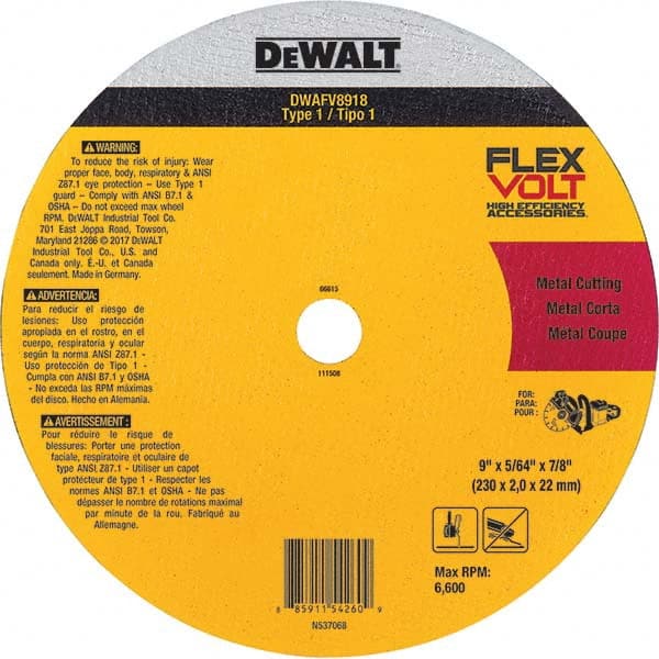 DeWALT - 9 x 5/64, 7/8" Hole 36 Grit Ceramic Cutoff Wheel - Exact Tool & Supply