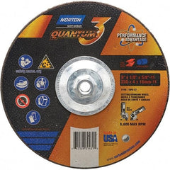 Norton - 24 Grit, 9" Wheel Diam, 1/8" Wheel Thickness, 5/8" Arbor Hole, Type 27 Depressed Center Wheel - Coarse Grade, Ceramic, Resinoid Bond, 6,600 Max RPM - Exact Tool & Supply