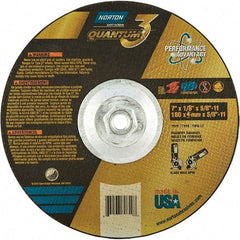 Norton - 24 Grit, 7" Wheel Diam, 1/8" Wheel Thickness, 5/8" Arbor Hole, Type 27 Depressed Center Wheel - Coarse Grade, Ceramic, Resinoid Bond, 8,600 Max RPM - Exact Tool & Supply