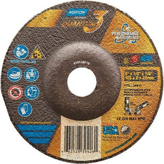 Norton - 24 Grit, 5" Wheel Diam, 1/8" Wheel Thickness, 7/8" Arbor Hole, Type 27 Depressed Center Wheel - Coarse Grade, Ceramic, Resinoid Bond, 12,225 Max RPM - Exact Tool & Supply