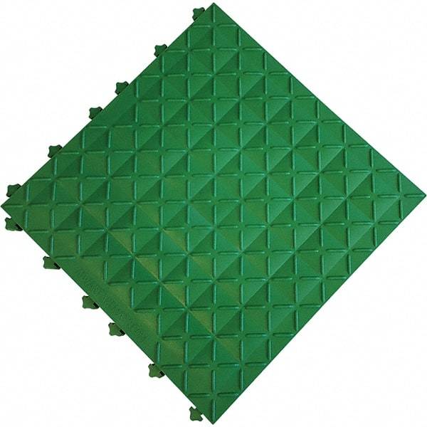 Ergo Advantage - 18" Long x 18" Wide x 1" Thick, Anti-Fatigue Modular Matting Anti-Fatigue Flooring - 2 Interlocking Sides, Green, For Dry Areas - Exact Tool & Supply