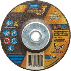 Norton - 24 Grit, 5" Wheel Diam, 1/8" Wheel Thickness, 5/8" Arbor Hole, Type 27 Depressed Center Wheel - Coarse Grade, Ceramic, Resinoid Bond, 12,225 Max RPM - Exact Tool & Supply