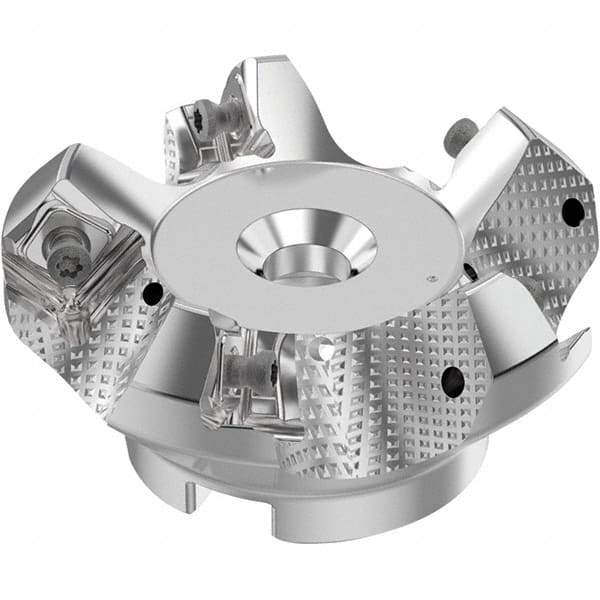 Seco - 63mm Cut Diam, 22mm Arbor Hole, 6mm Max Depth of Cut, 48° Indexable Chamfer & Angle Face Mill - 5 Inserts, SN.. Insert, Right Hand Cut, 5 Flutes, Through Coolant, Series R220.54 - Exact Tool & Supply