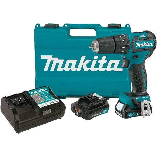 Makita - 12 Volt 3/8" Keyless Chuck Cordless Hammer Drill - 0 to 22,500 BPM, 0 to 1,500 RPM, Reversible - Exact Tool & Supply