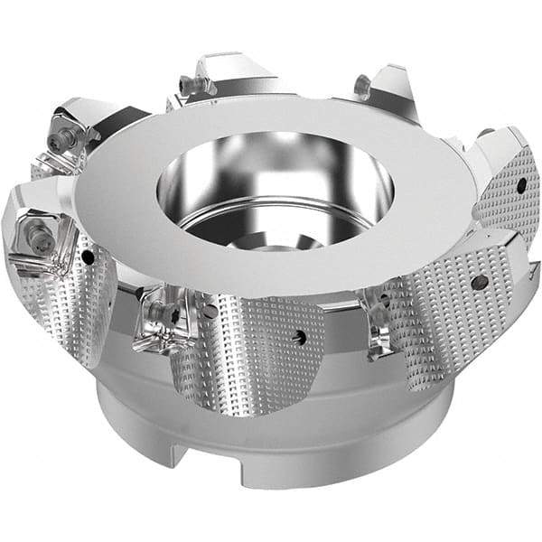 Seco - 125mm Cut Diam, 40mm Arbor Hole, 8mm Max Depth of Cut, 71° Indexable Chamfer & Angle Face Mill - 8 Inserts, SN.. Insert, Right Hand Cut, 8 Flutes, Through Coolant, Series R220.56 - Exact Tool & Supply
