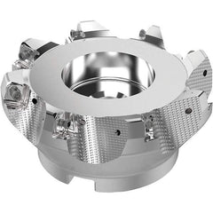 Seco - 125mm Cut Diam, 40mm Arbor Hole, 8mm Max Depth of Cut, 71° Indexable Chamfer & Angle Face Mill - 8 Inserts, SN.. Insert, Right Hand Cut, 8 Flutes, Through Coolant, Series R220.56 - Exact Tool & Supply