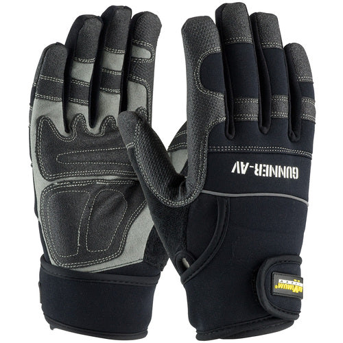 ‎120-4400/L Gloves /Liners - Gunner AV - Padded Synthetic PVC/ Black Palm - Spandex Back - Wrist Strap - Exact Tool & Supply