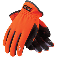 ‎120-4600/L All Purp Work Gloves - VIZ - HV Orange Back - Black Synthetic Leather Palm - Slipon Cuff - Exact Tool & Supply