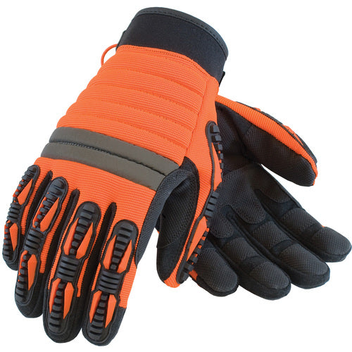‎120-4700/L All Purp Work Gloves - Miner's Miracle - Black Synthetic Leather w/PVC Grip - HV Orange Back - Exact Tool & Supply