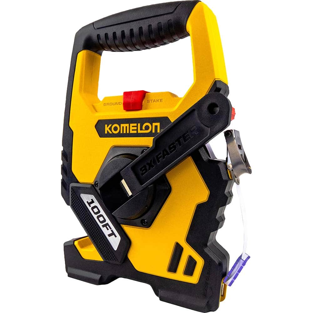 Komelon - Tape Measures; Length (Feet): 100.000 ; Width (Inch): 1/2 ; Blade Material: High Carbon Steel ; Case Material: ABS Plastic ; Blade Color: Yellow ; Case Color: Yellow/Black - Exact Tool & Supply