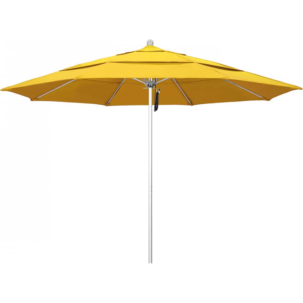 California Umbrella - Patio Umbrellas; Umbrella Diameter (Inch): 132 ; Height (Feet): 8.916 ; Fabric Color: Lemon ; Base Included: No ; Frame Material: Aluminum ; Frame Color: Silver - Exact Tool & Supply