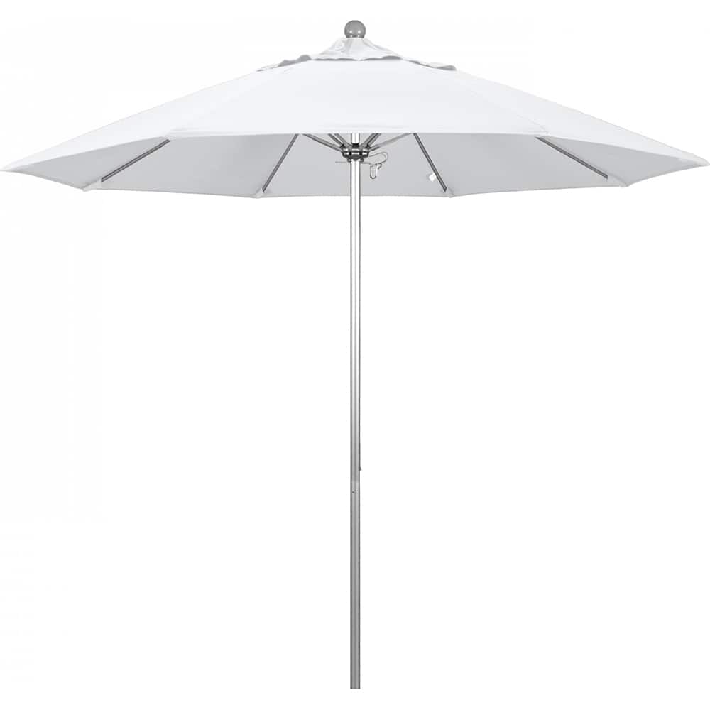 California Umbrella - Patio Umbrellas; Umbrella Diameter (Inch): 108 ; Height (Feet): 8.583 ; Fabric Color: White ; Base Included: No ; Frame Material: Aluminum ; Frame Color: Silver - Exact Tool & Supply