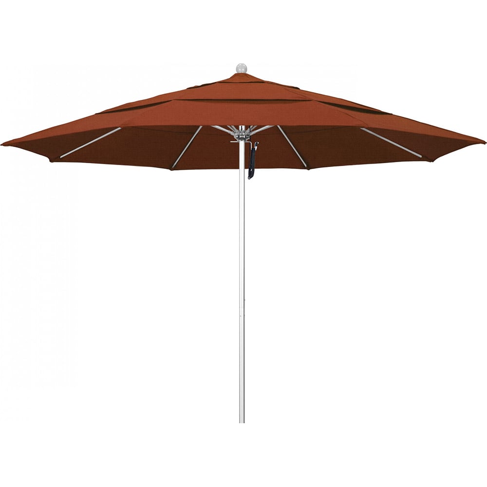 California Umbrella - Patio Umbrellas; Umbrella Diameter (Inch): 132 ; Height (Feet): 8.916 ; Fabric Color: Terracotta ; Base Included: No ; Frame Material: Aluminum ; Frame Color: Silver - Exact Tool & Supply