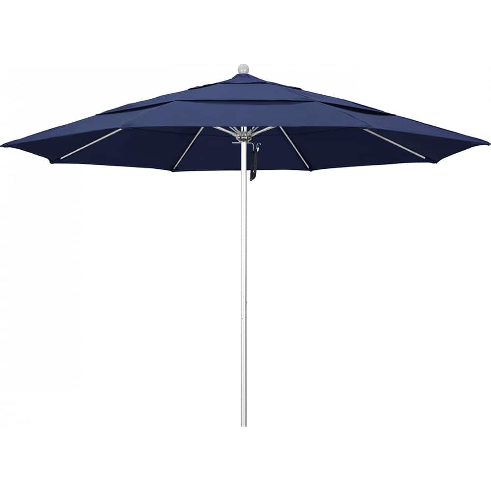 California Umbrella - Patio Umbrellas; Umbrella Diameter (Inch): 132 ; Height (Feet): 8.916 ; Fabric Color: Navy Blue ; Base Included: No ; Frame Material: Aluminum ; Frame Color: Silver - Exact Tool & Supply