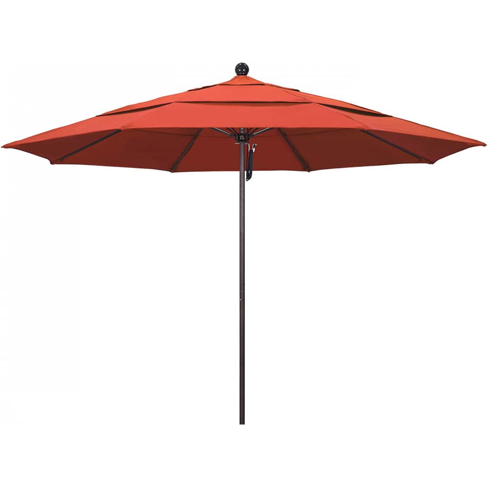 California Umbrella - Patio Umbrellas; Umbrella Diameter (Inch): 132 ; Height (Feet): 8.916 ; Fabric Color: Sunset ; Base Included: No ; Frame Material: Aluminum ; Frame Color: Bronze - Exact Tool & Supply