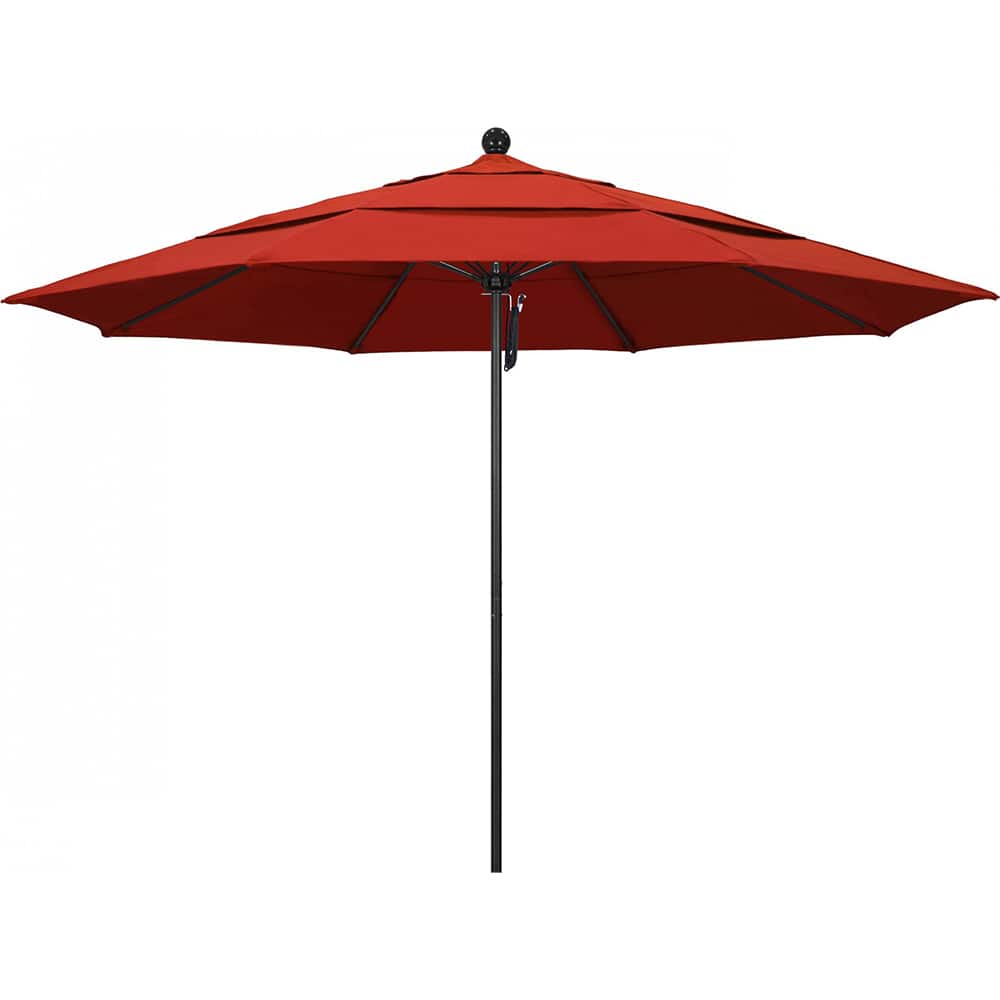California Umbrella - Patio Umbrellas; Umbrella Diameter (Inch): 132 ; Height (Feet): 8.916 ; Fabric Color: Sunset ; Base Included: No ; Frame Material: Aluminum ; Frame Color: Black - Exact Tool & Supply