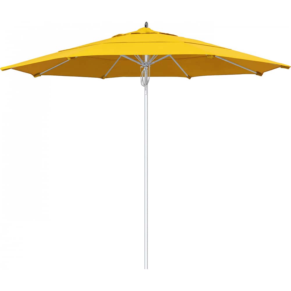 California Umbrella - Patio Umbrellas; Umbrella Diameter (Inch): 132 ; Height (Feet): 8.666 ; Fabric Color: Sunflower Yellow ; Base Included: No ; Frame Material: Aluminum ; Frame Color: Silver - Exact Tool & Supply