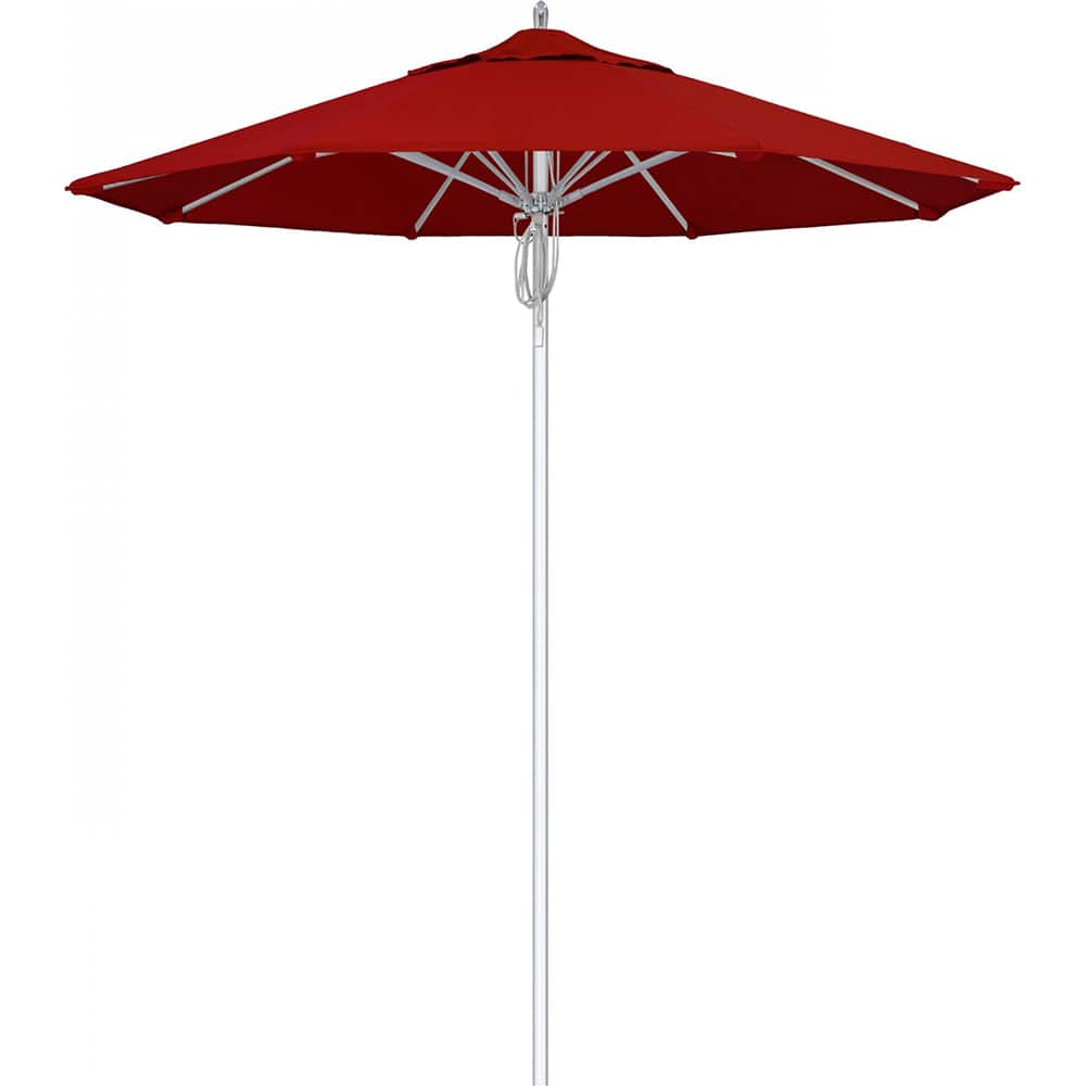 California Umbrella - Patio Umbrellas; Umbrella Diameter (Inch): 90 ; Height (Feet): 8.666 ; Fabric Color: Red ; Base Included: No ; Frame Material: Aluminum ; Frame Color: Silver - Exact Tool & Supply