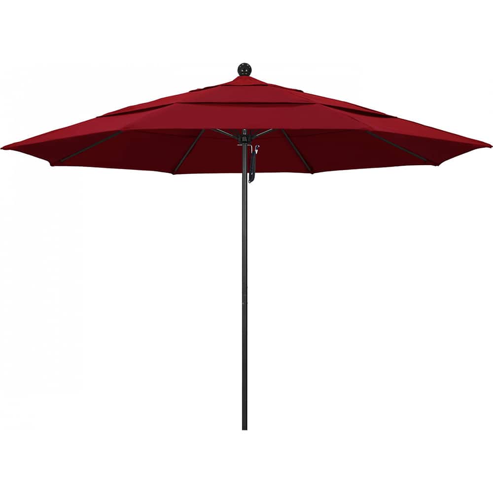 California Umbrella - Patio Umbrellas; Umbrella Diameter (Inch): 132 ; Height (Feet): 8.916 ; Fabric Color: Red ; Base Included: No ; Frame Material: Aluminum ; Frame Color: Black - Exact Tool & Supply